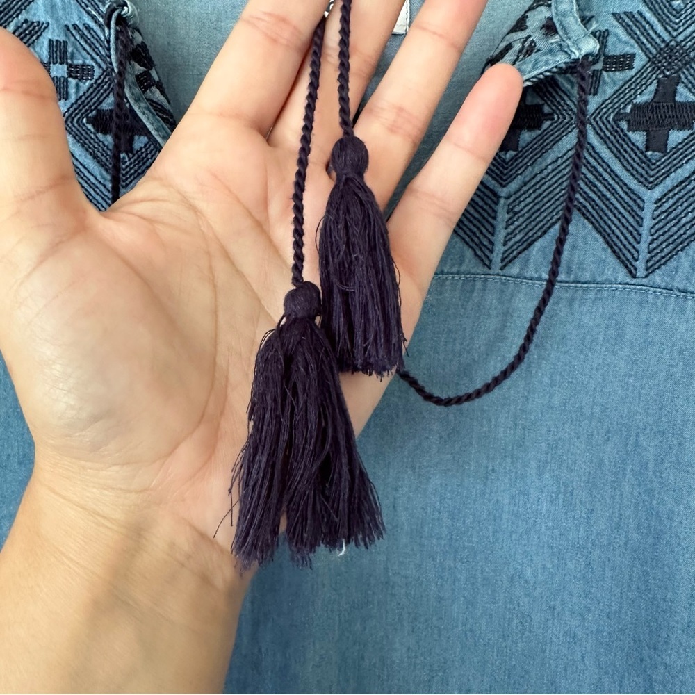 Boho Tunic Dress Embroidered Denim Hippie Blue Old Navy Women’s M Casual Comfy - Picture 5 of 8